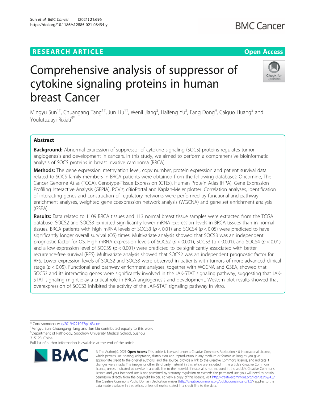 Comprehensive Analysis of Suppressor of Cytokine Signaling