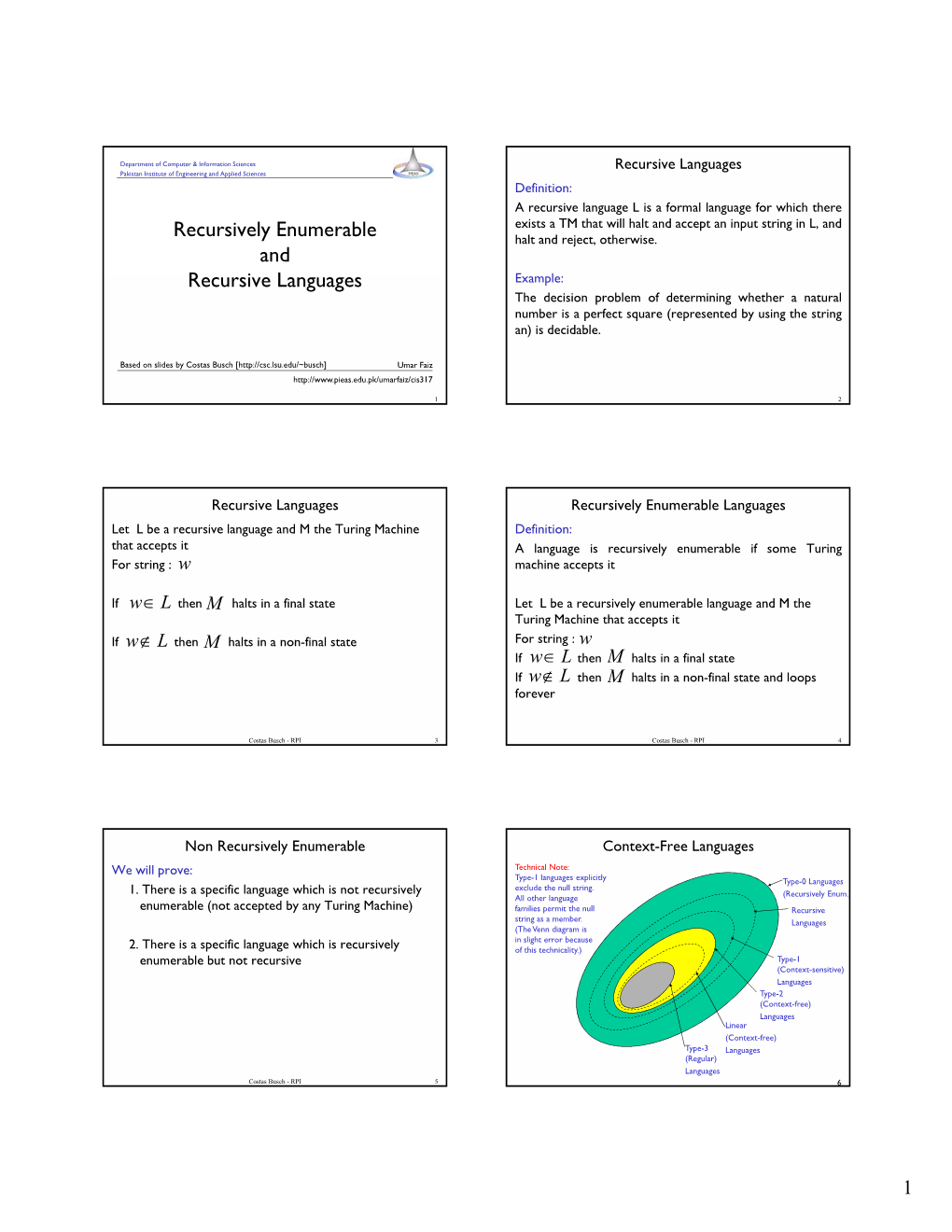 Recursively Enumerable and R I L Recursive Languages