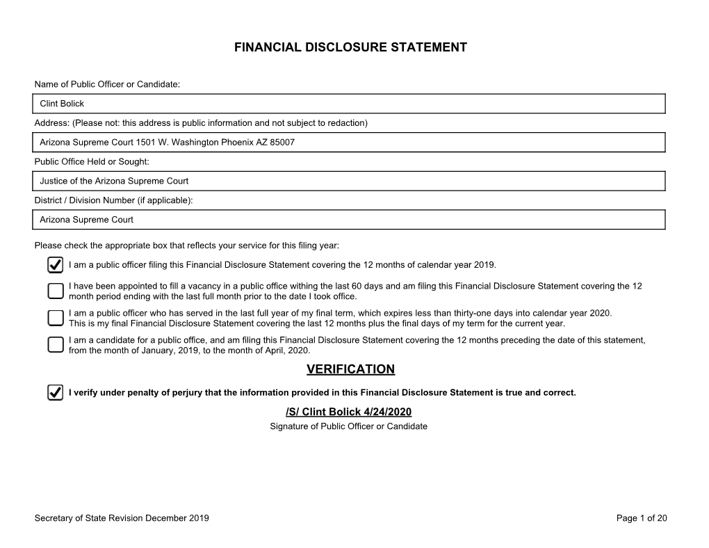 Verification Financial Disclosure Statement