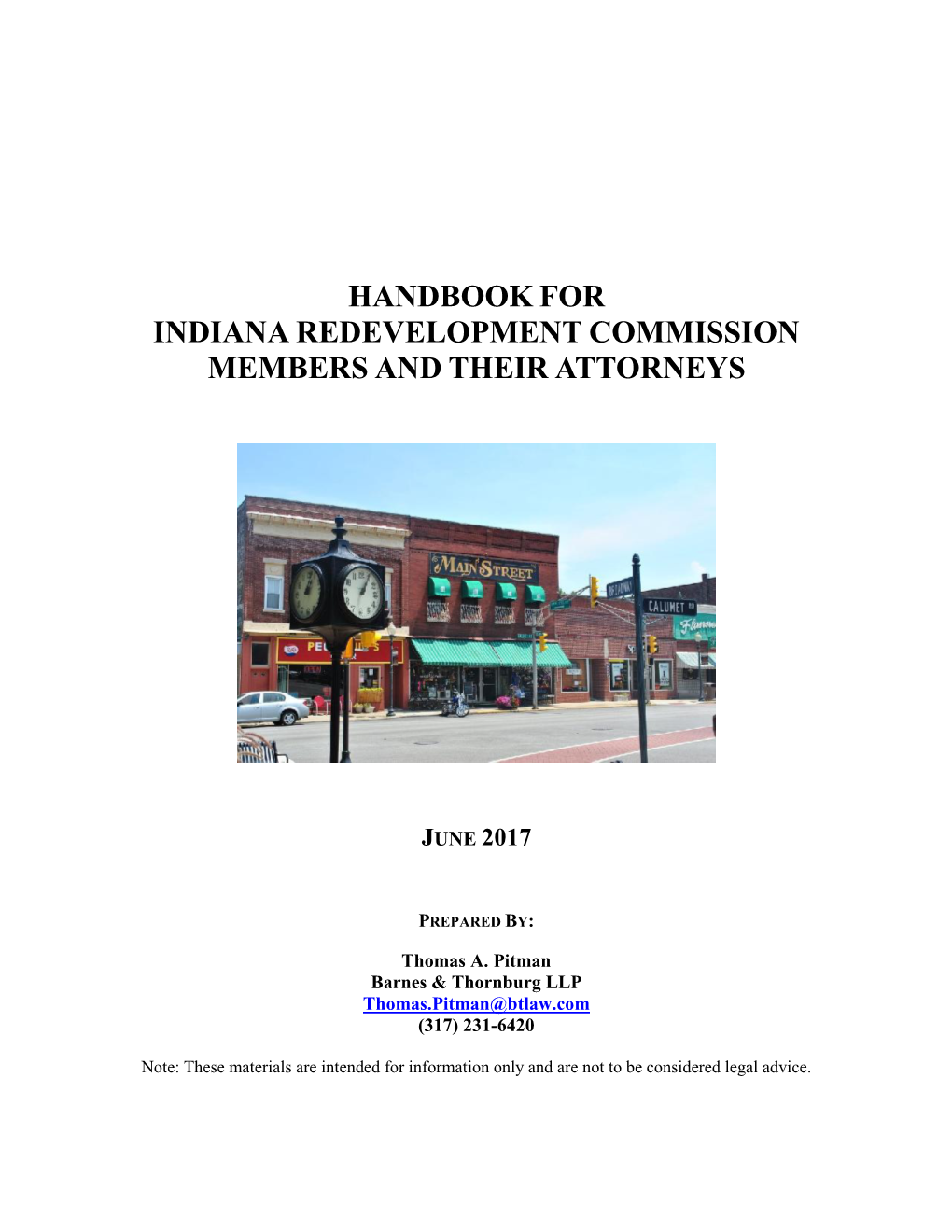Indiana Redevelopment Handbook for Members and Attorneys