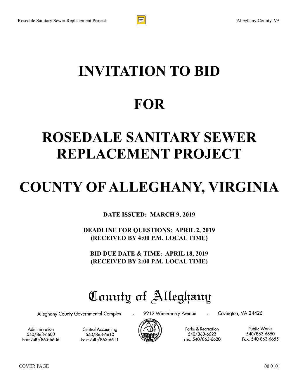 Invitation to Bid for Rosedale Sanitary Sewer