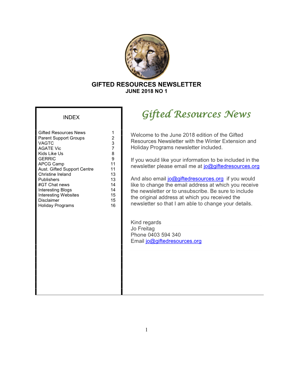 Gifted Resources Newsletter June 2018 No 1
