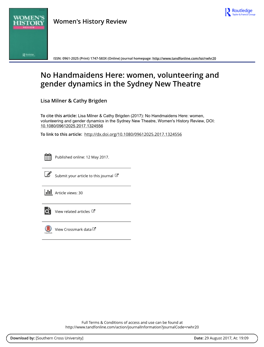 Women, Volunteering and Gender Dynamics in the Sydney New Theatre