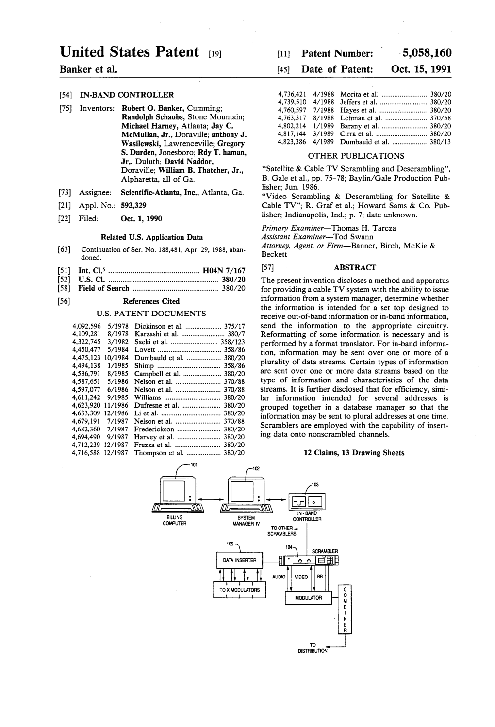 United States Patent (19) 11) Patent Number: 5,058,160 Banker Et Al
