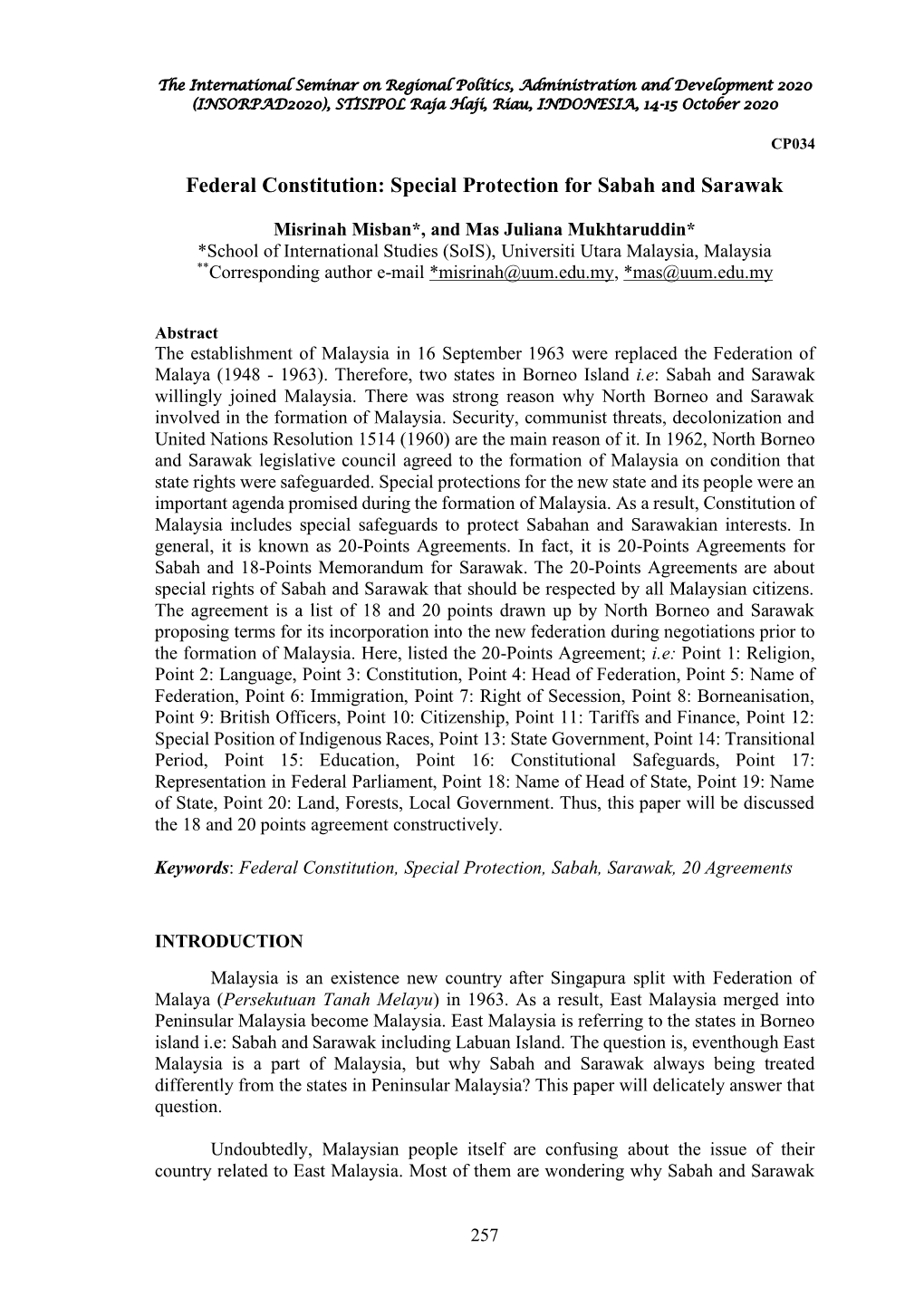 Federal Constitution: Special Protection for Sabah and Sarawak