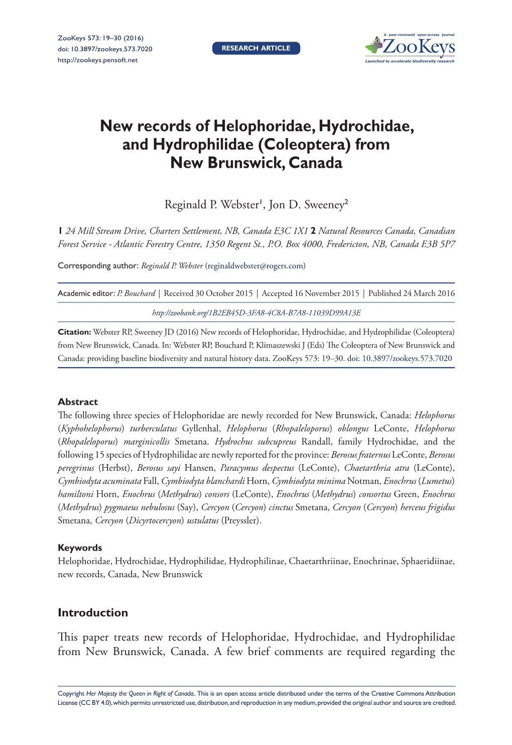 ﻿New Records of Helophoridae, Hydrochidae, And