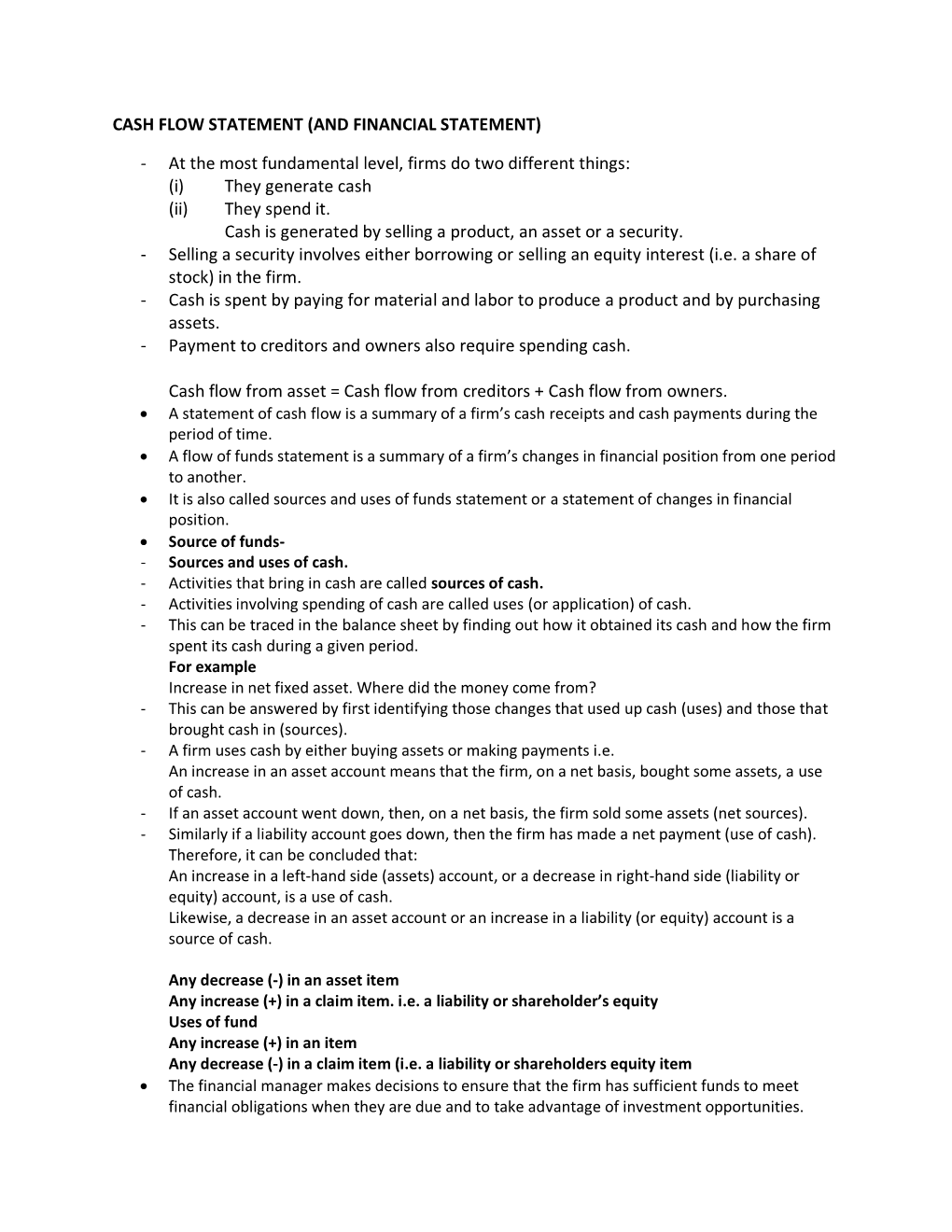 Cash Flow Statement (And Financial Statement)