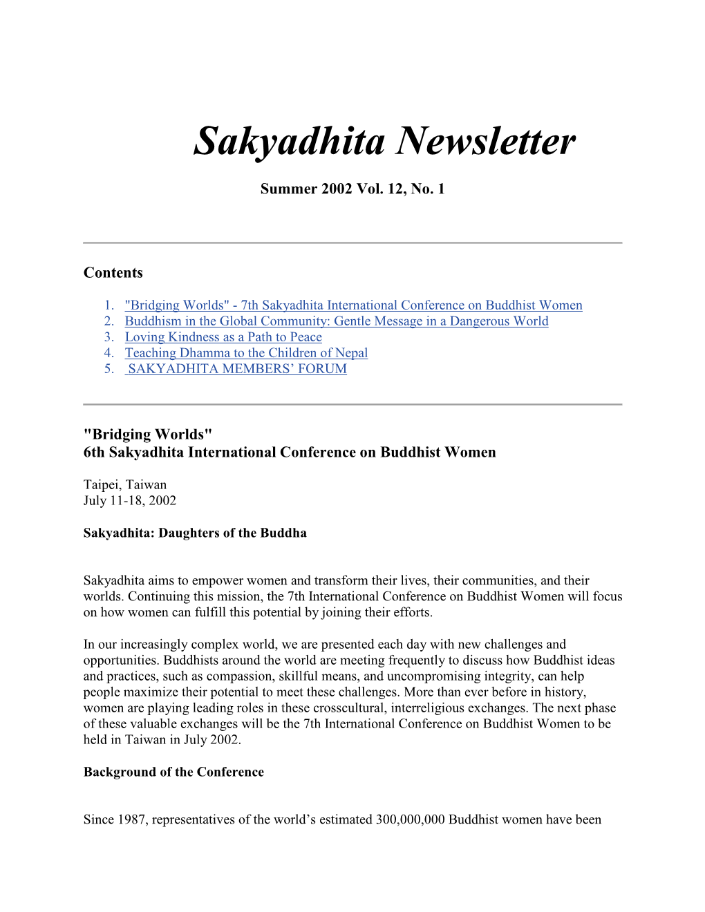 Sakyadhita Newsletter