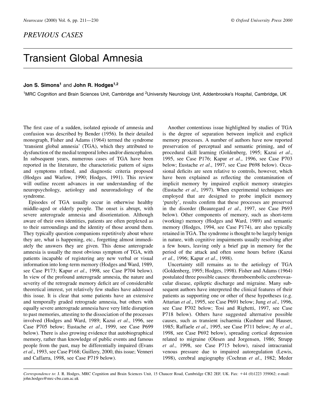 Transient Global Amnesia