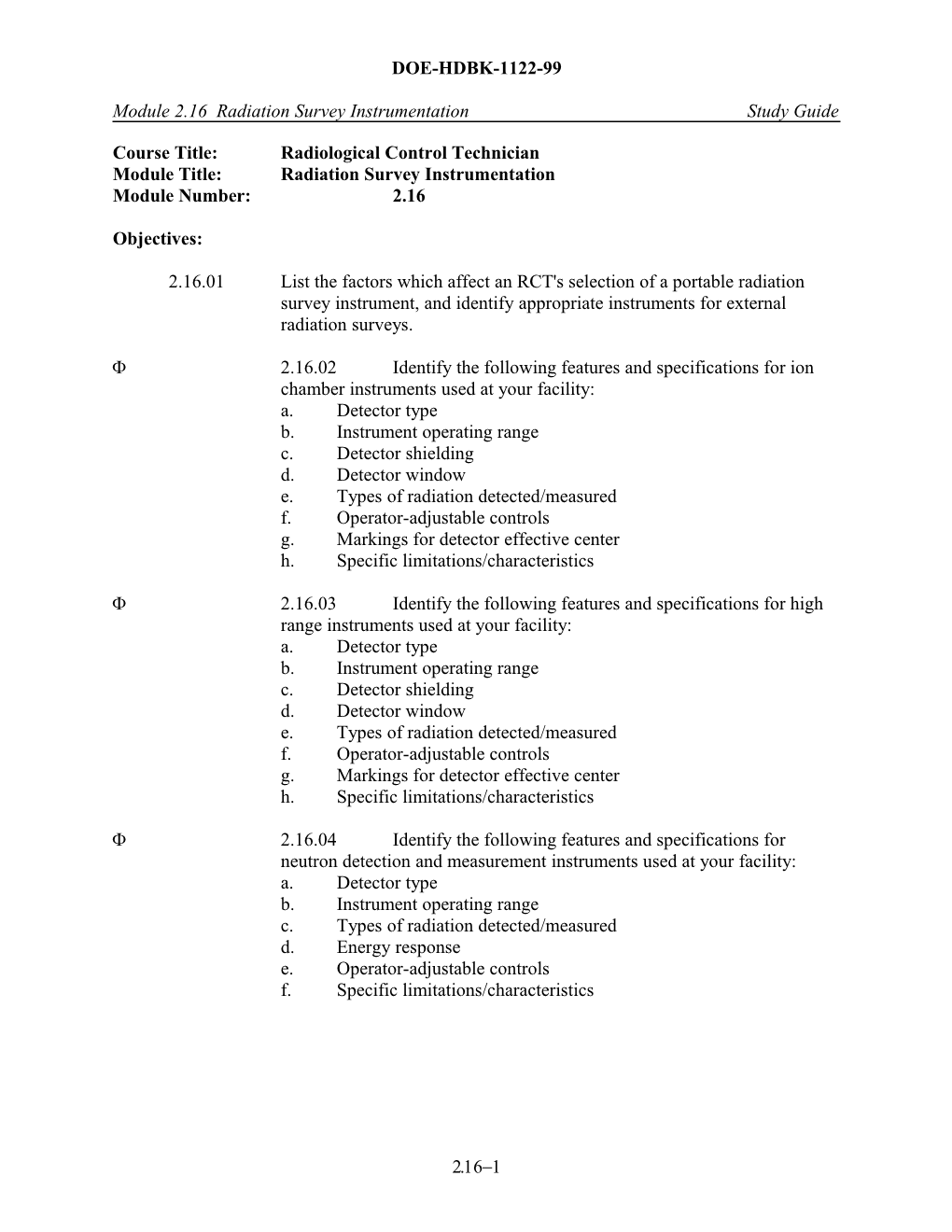 Module 2.16 Radiation Survey Instrumentation Study Guide