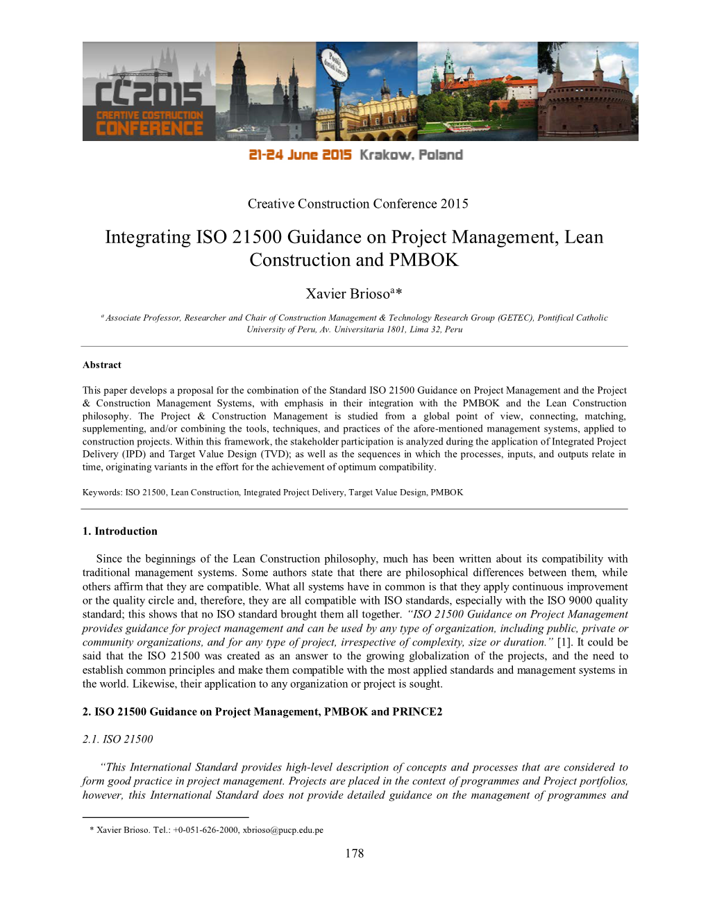 Integrating ISO 21500 Guidance on Project Management, Lean Construction and PMBOK