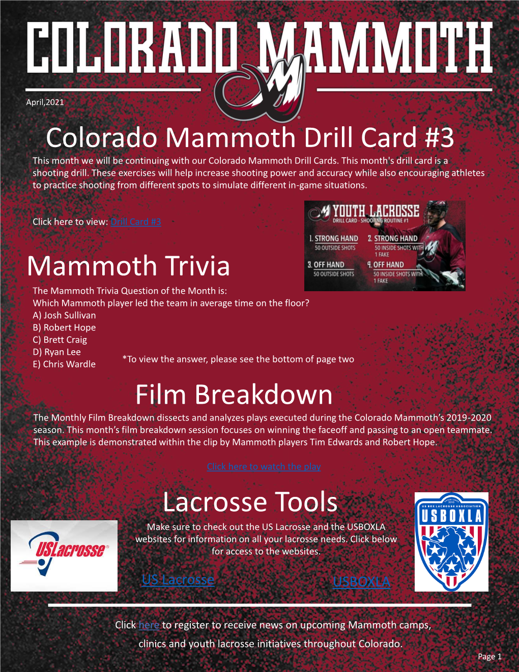 Mammoth Trivia Film Breakdown Colorado Mammoth Drill Card #3