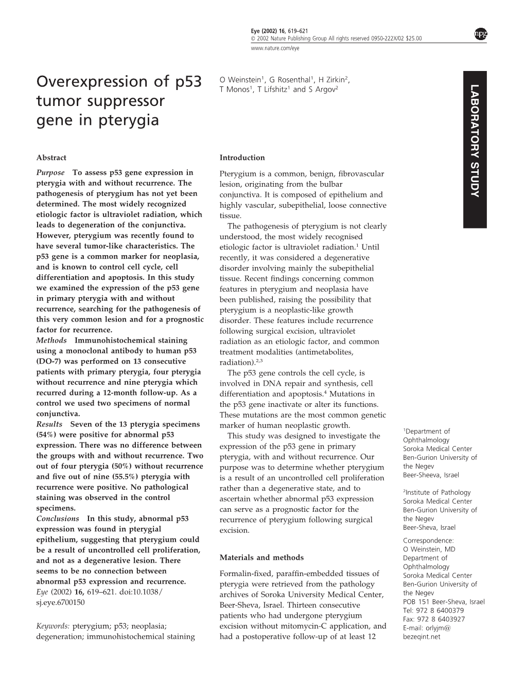 Overexpression of P53 Tumor Suppressor Gene in Pterygia