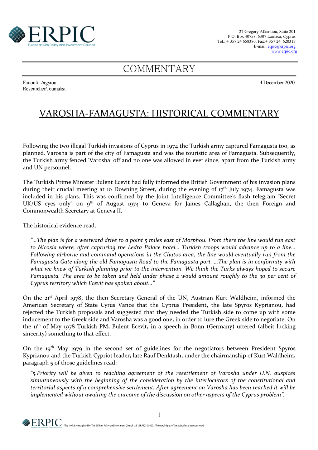 Varosha-Famagusta: Historical Commentary