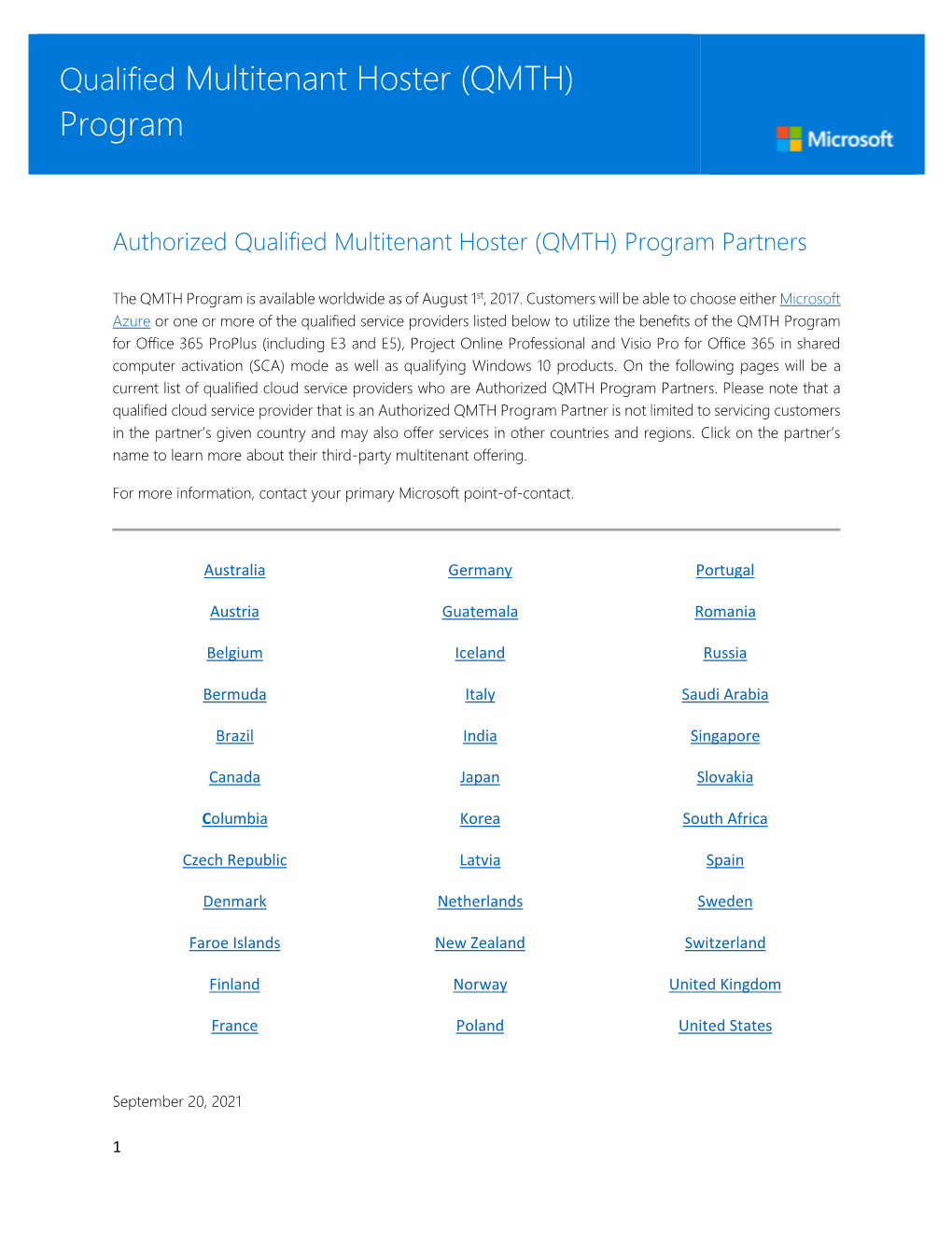 Authorized Qualified Multitenant Hoster (QMTH) Program Partners