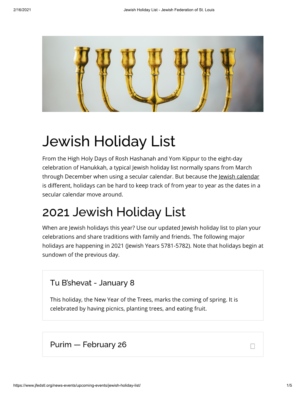 Jewish Holiday List - Jewish Federation of St