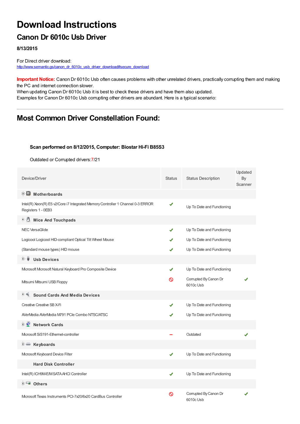 Driver Download Instructions