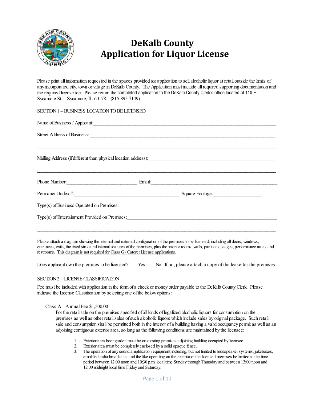 Dekalb County Application for Liquor License