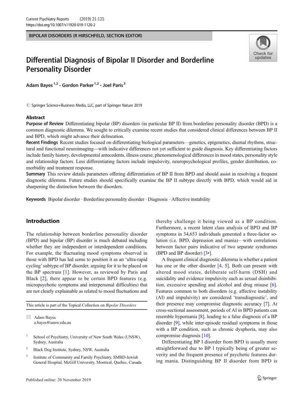 Differential Diagnosis of Bipolar II Disorder and Borderline Personality Disorder