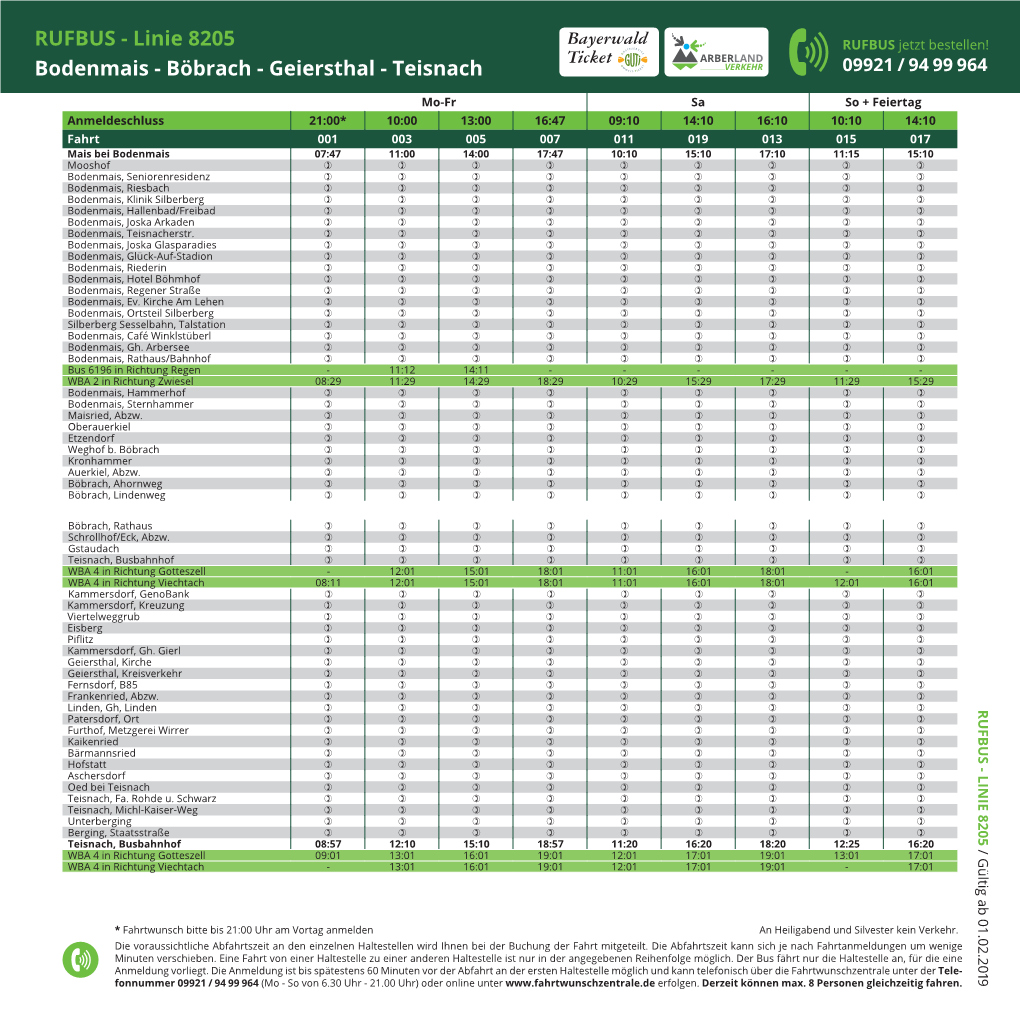 RUFBUS - Linie 8205 Bayerwald RUFBUS Jetzt Bestellen! Ticket Bodenmais - Böbrach - Geiersthal - Teisnach 09921 / 94 99 964