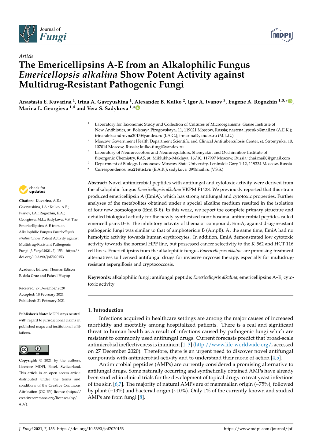 The Emericellipsins A-E from an Alkalophilic Fungus Emericellopsis Alkalina Show Potent Activity Against Multidrug-Resistant Pathogenic Fungi