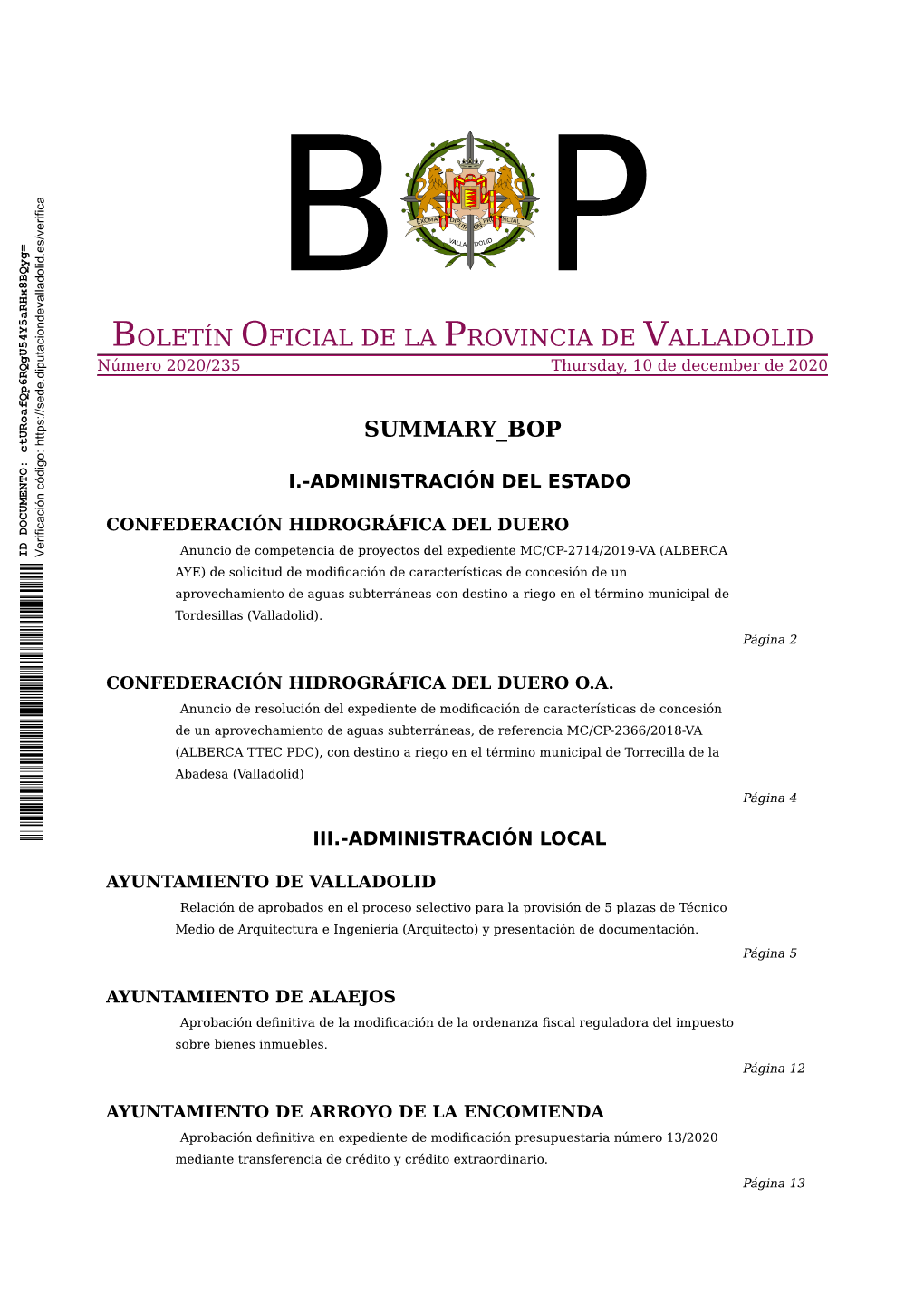 BOLETÍN OFICIAL DE LA PROVINCIA DE VALLADOLID Número 2020/235 Thursday, 10 De December De 2020
