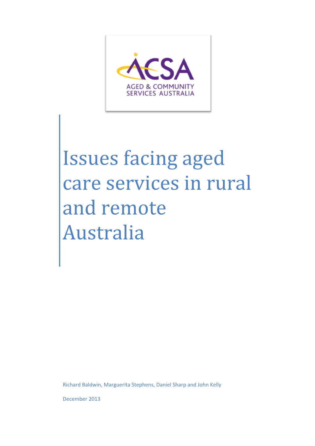 Issues Facing Aged Care Services in Rural and Remote Australia