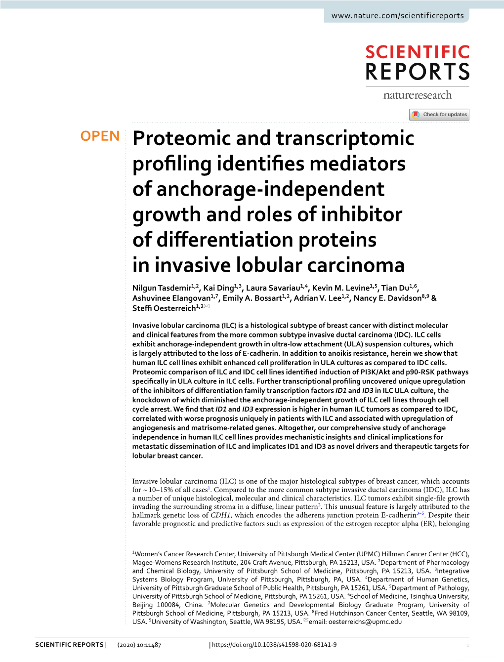 Proteomic and Transcriptomic Profiling Identifies Mediators of Anchorage