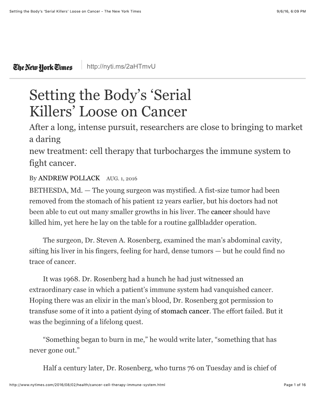 'Serial Killers' Loose on Cancer