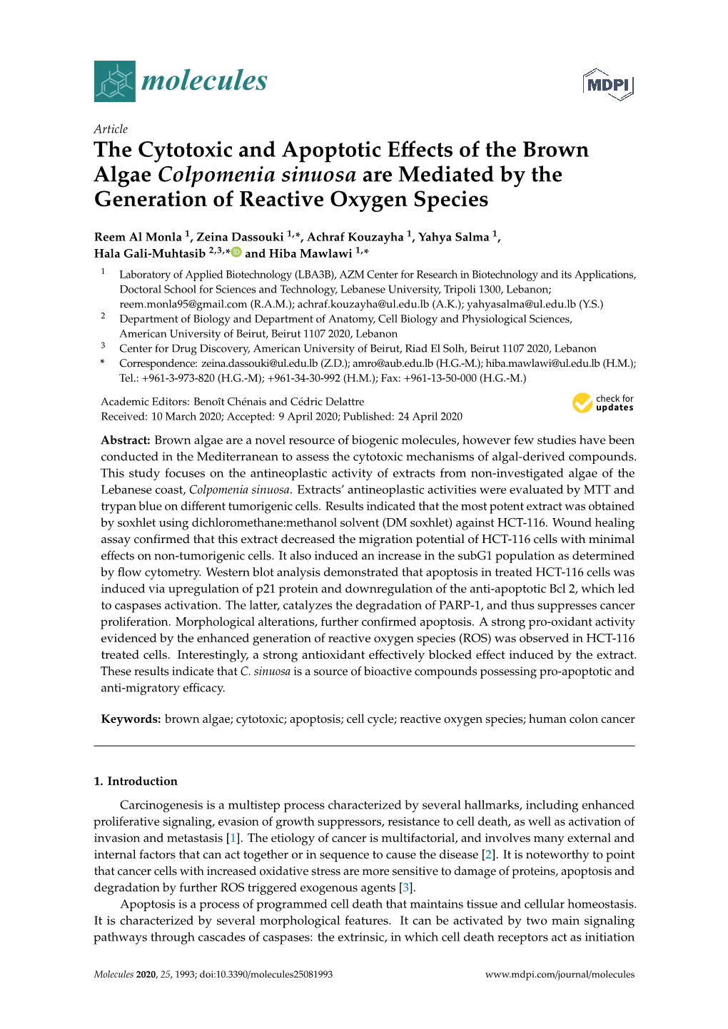 The Cytotoxic and Apoptotic Effects of the Brown Algae Colpomenia