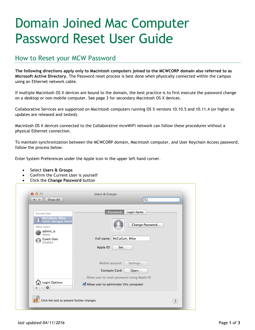 Domain Joined Mac Computer Password Reset User Guide