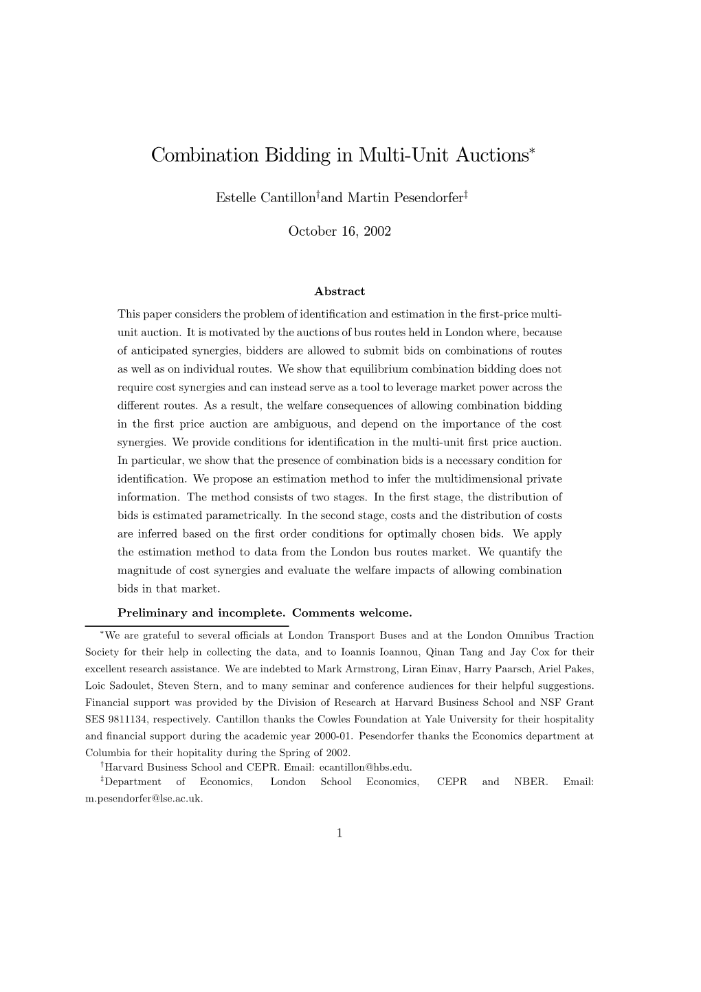 Combination Bidding in Multi-Unit Auctions*