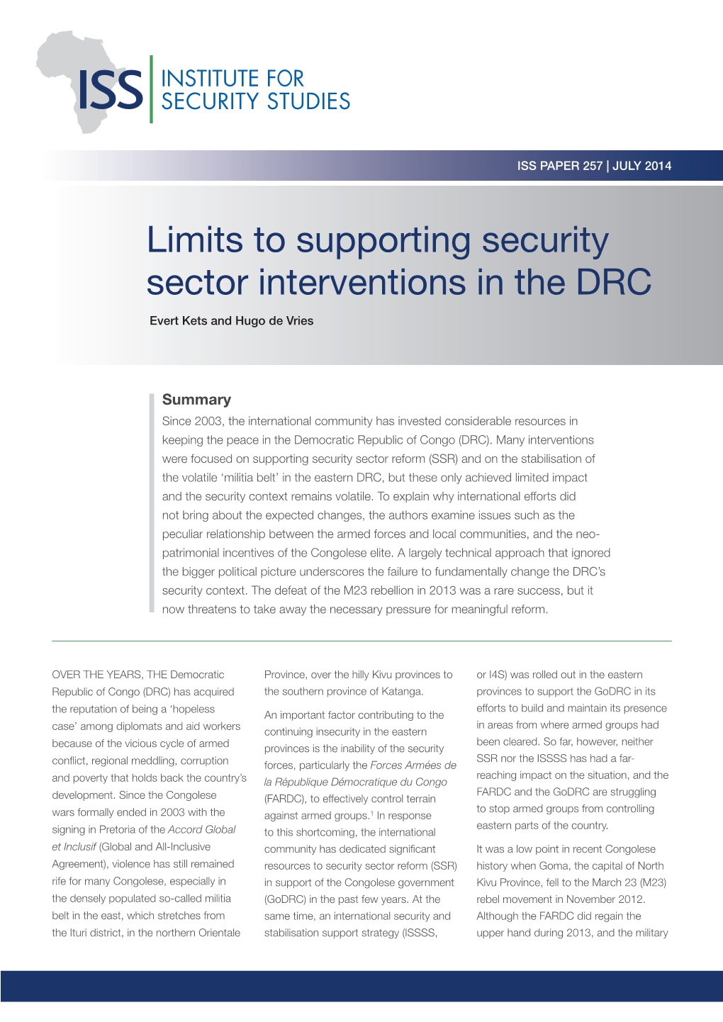 Limits to Supporting Security Sector Interventions in the DRC