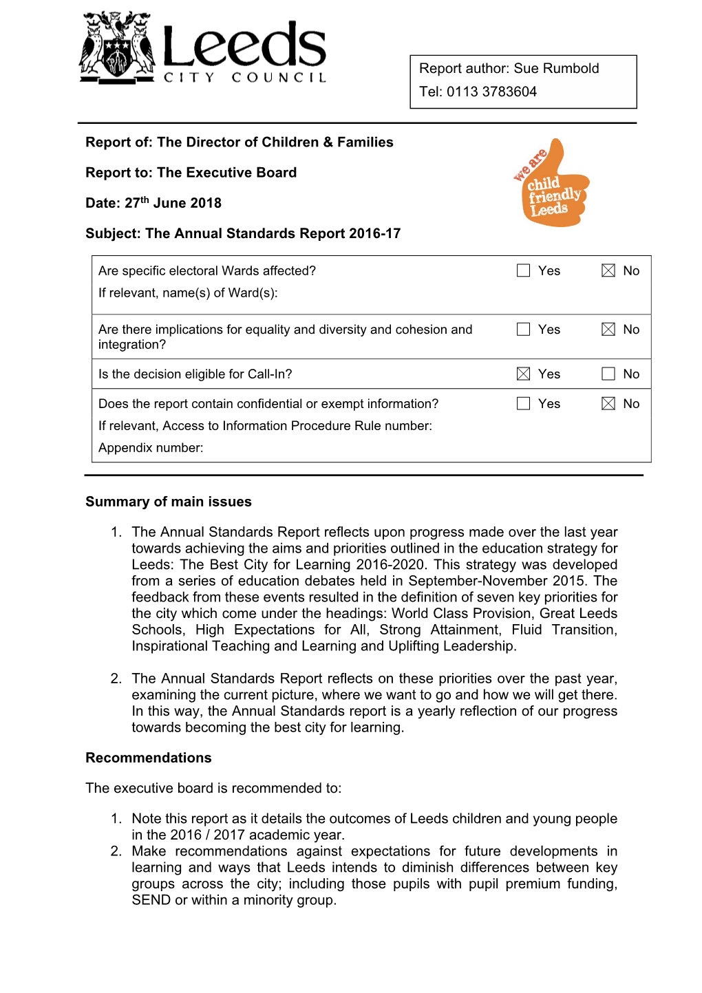 The Annual Standards Report 2016-17