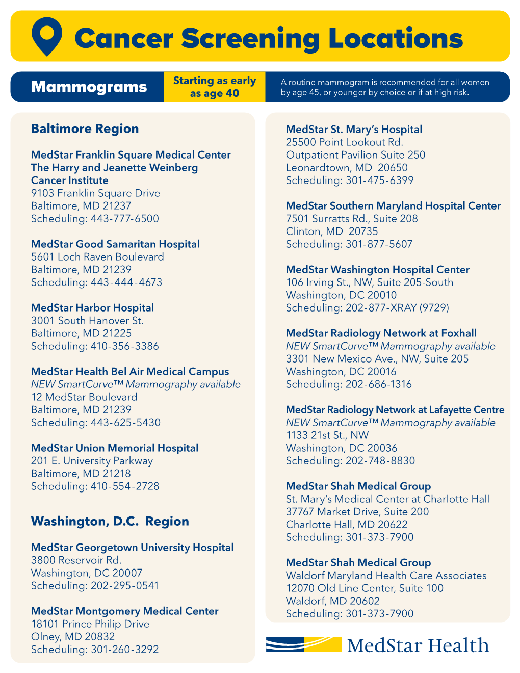 Cancer Screening Locations