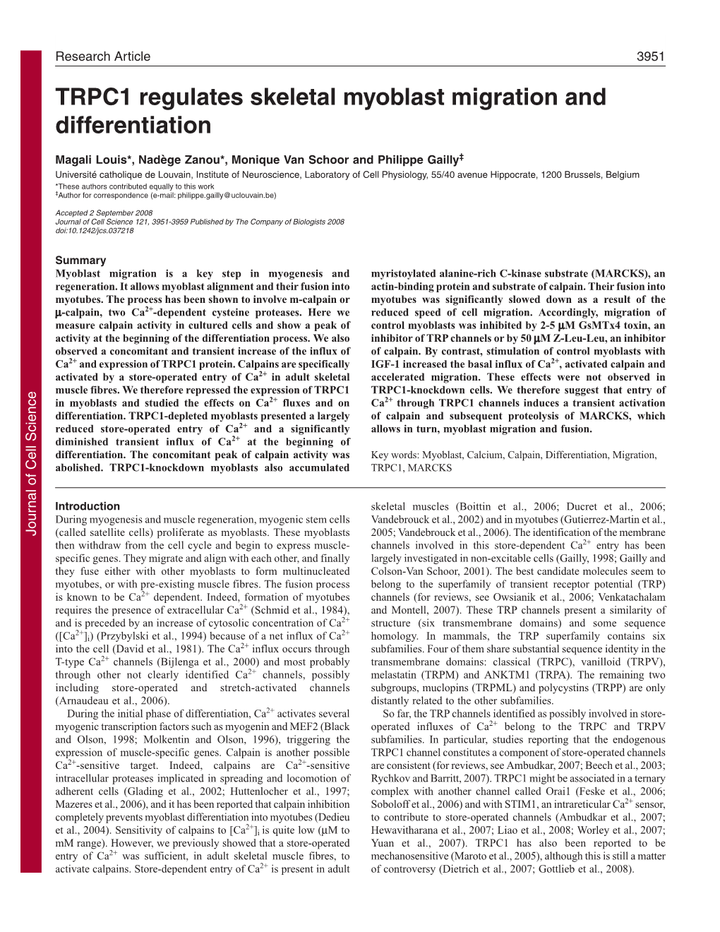 TRPC1 Regulates Skeletal Myoblast Migration and Differentiation