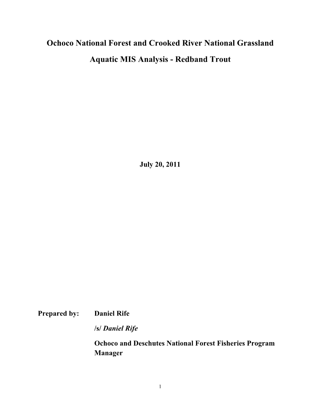 Ochoco National Forest and Crooked River National Grassland Aquatic MIS Analysis - Redband Trout