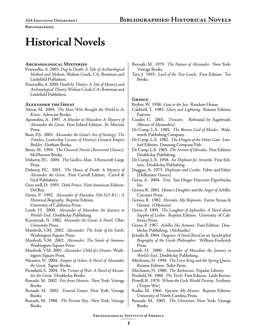 Historical Novels Bibliographies Historical Novels