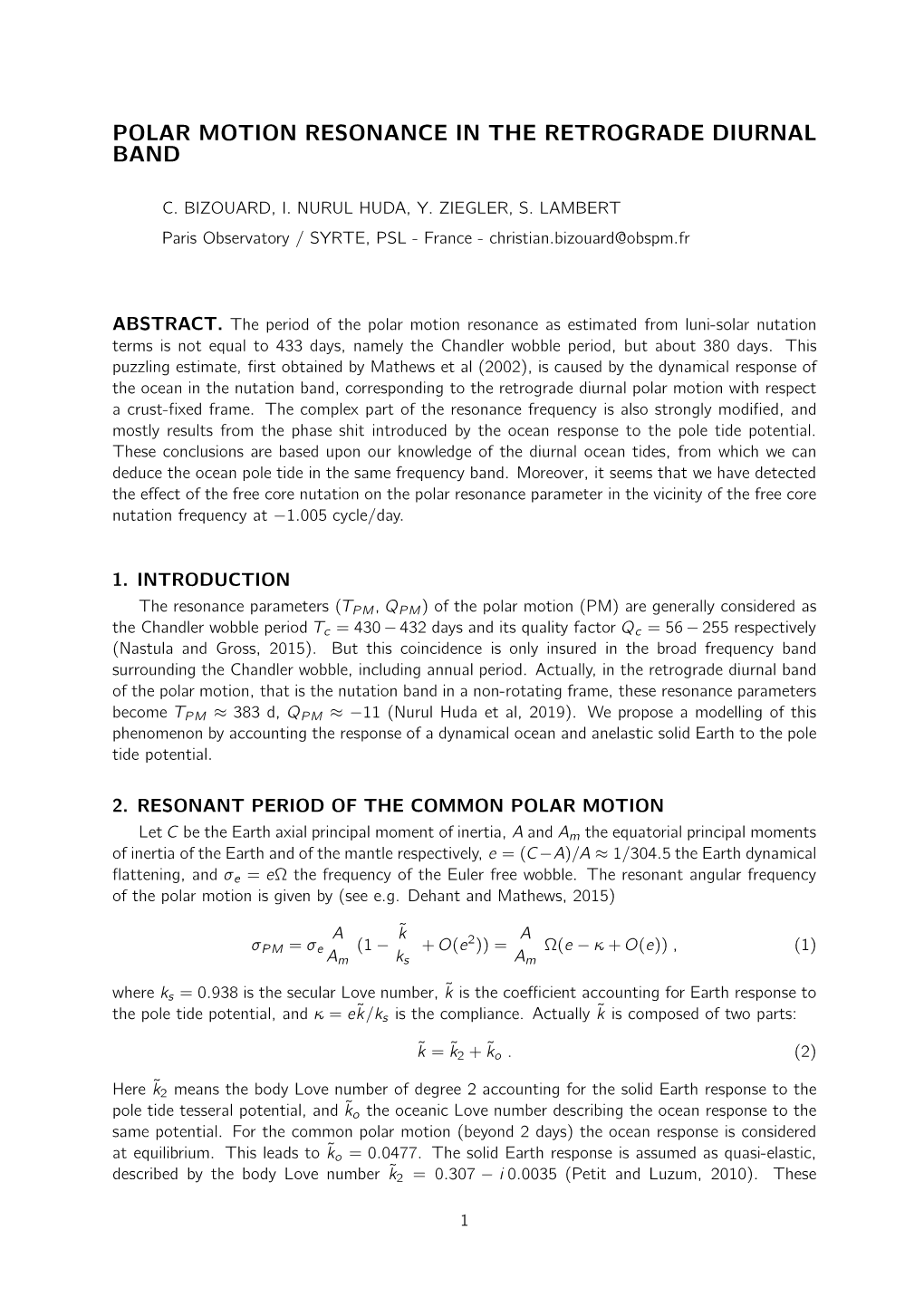 Polar Motion Resonance in the Retrograde Diurnal Band