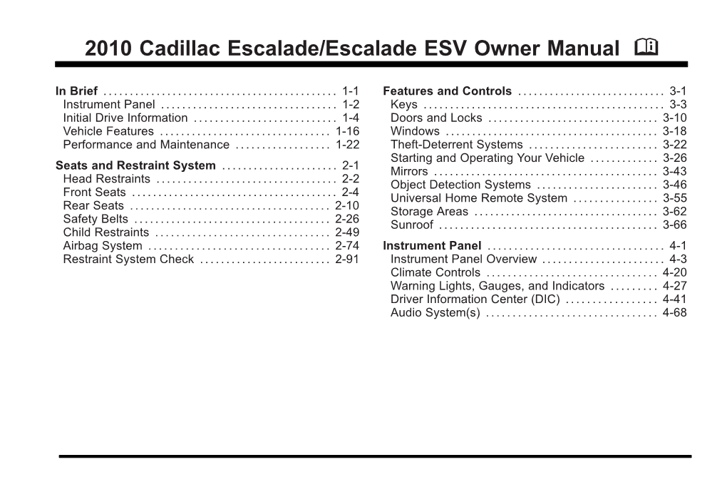 2010 Cadillac Escalade ESV Owner Manual