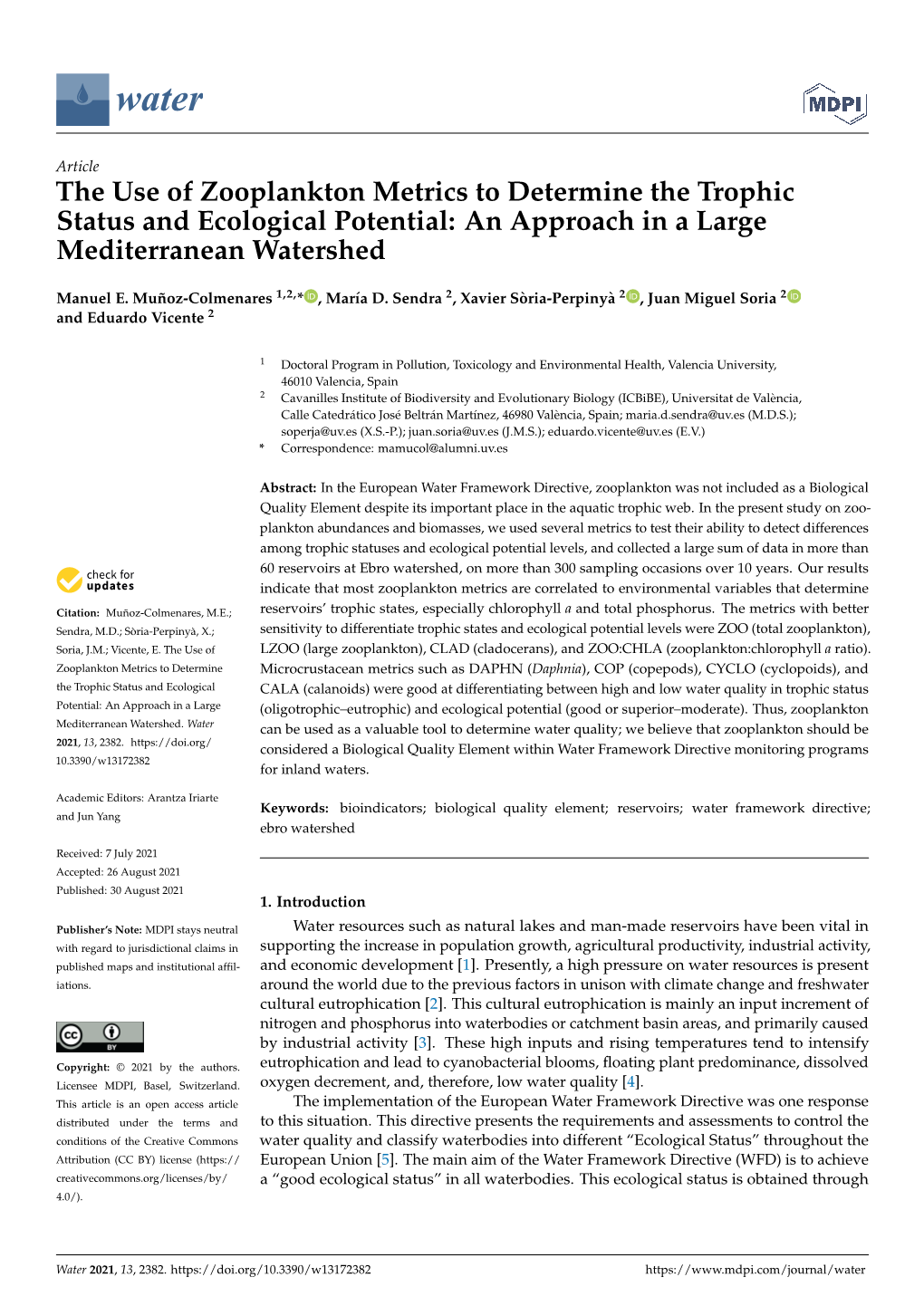 The Use of Zooplankton Metrics to Determine the Trophic Status and Ecological Potential: an Approach in a Large Mediterranean Watershed