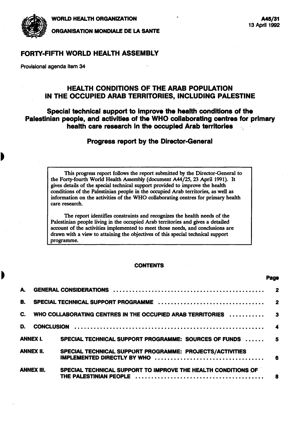 Forty-Fifth World Health Assembly Health Conditions