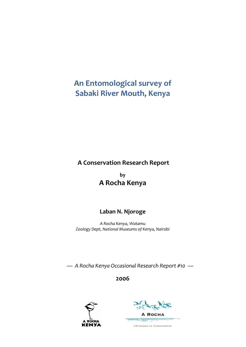 An Entomological Survey of Sabaki River Mouth, Kenya