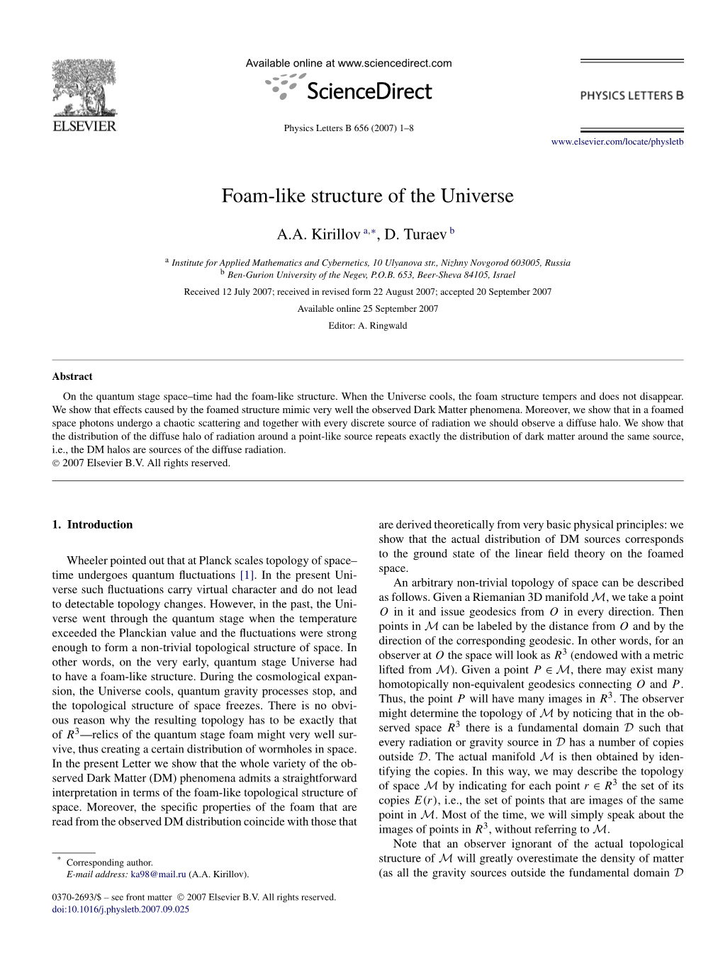 Foam-Like Structure of the Universe