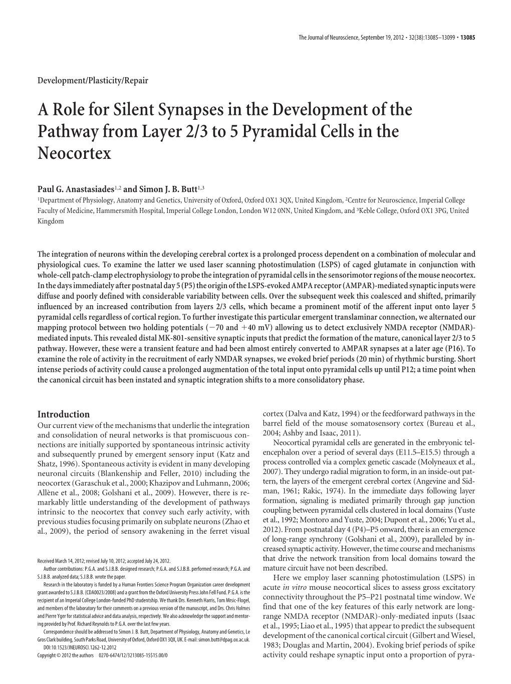 A Role for Silent Synapses in the Development of the Pathway from Layer 2/3 to 5 Pyramidal Cells in the Neocortex