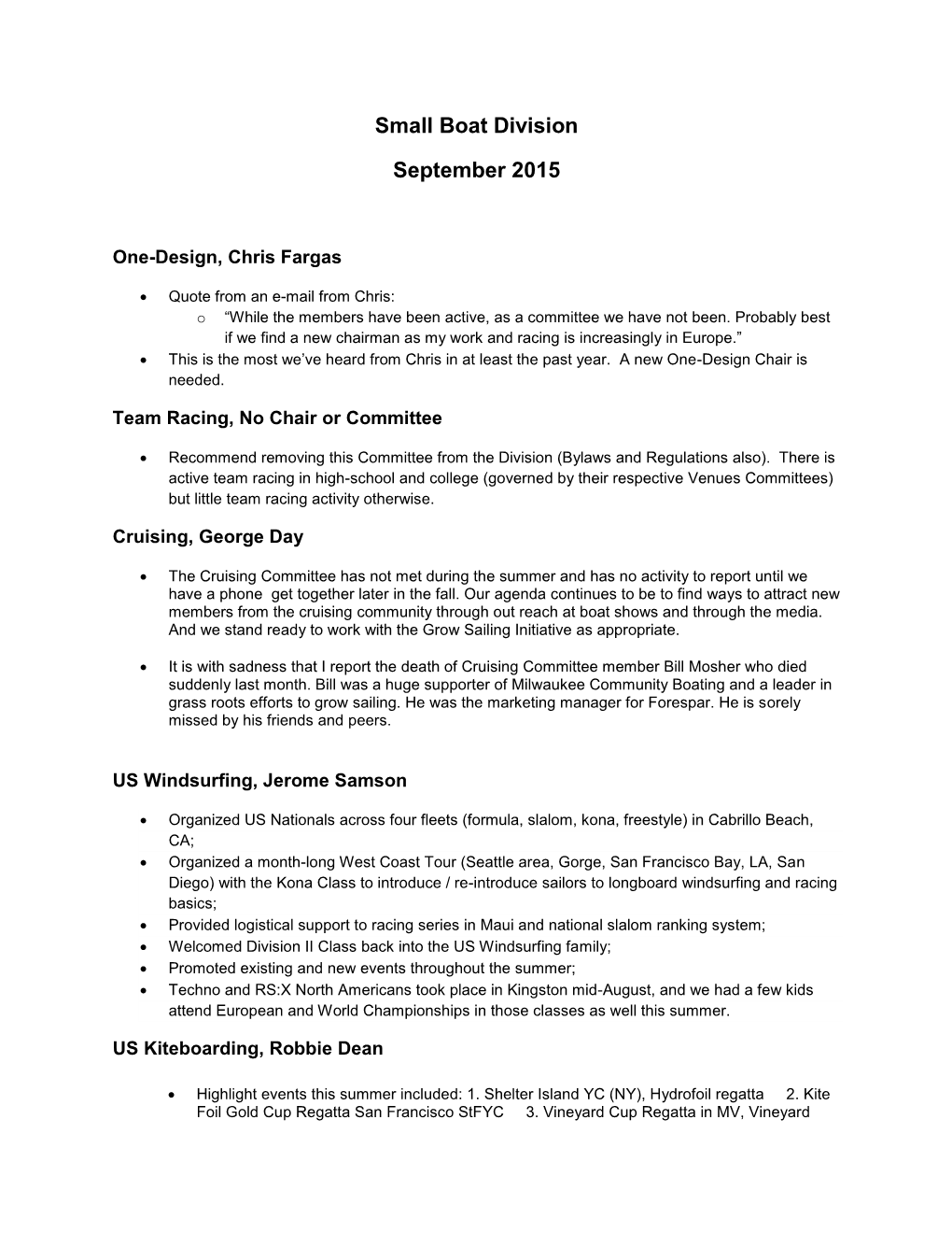 Small Boat Division September 2015