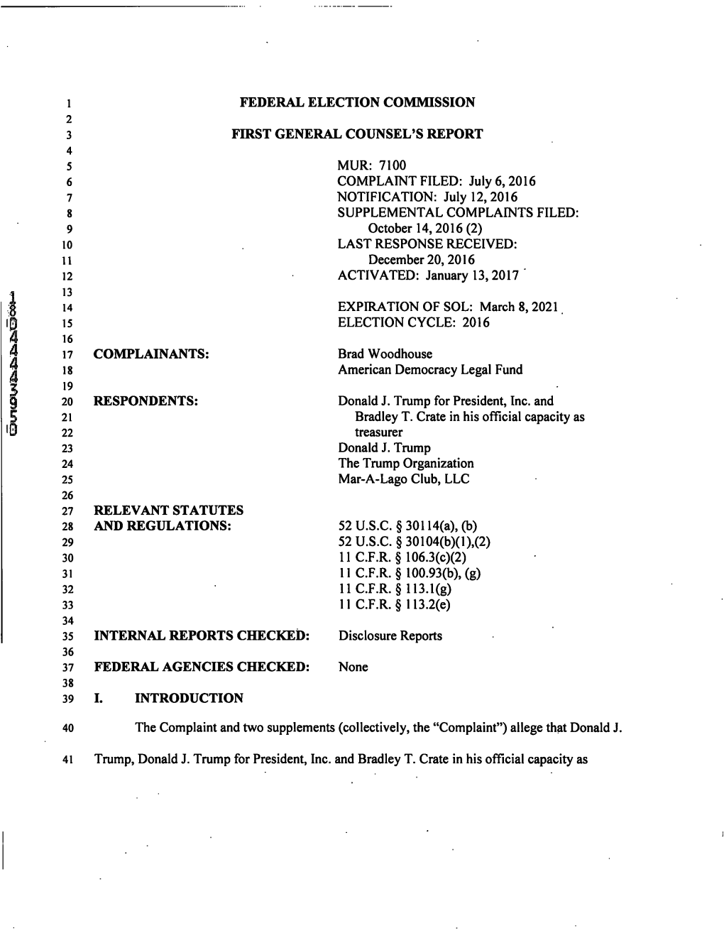 First General Counsel's Report