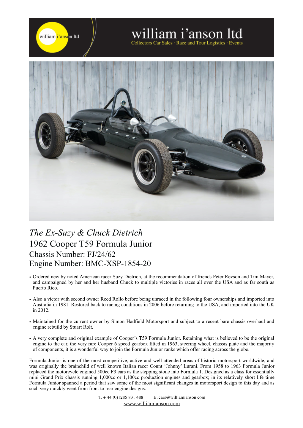 The Ex-Suzy Dietrich 1962 Cooper T59 Formula Junior