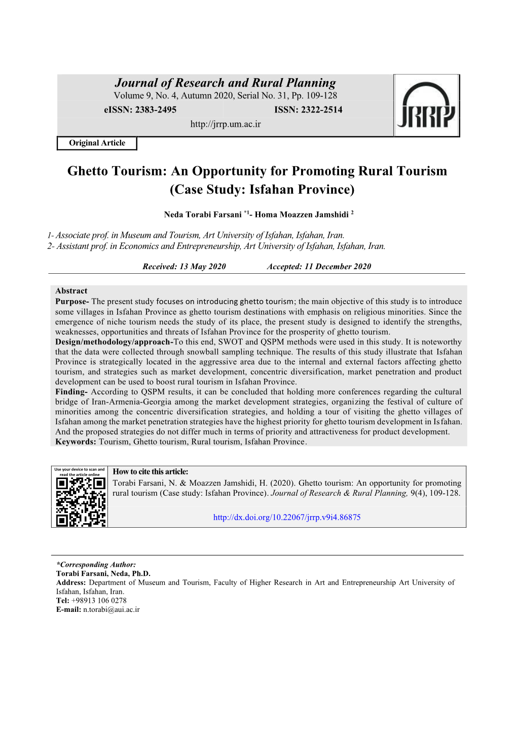 Ghetto Tourism: an Opportunity for Promoting Rural Tourism (Case Study: Isfahan Province)