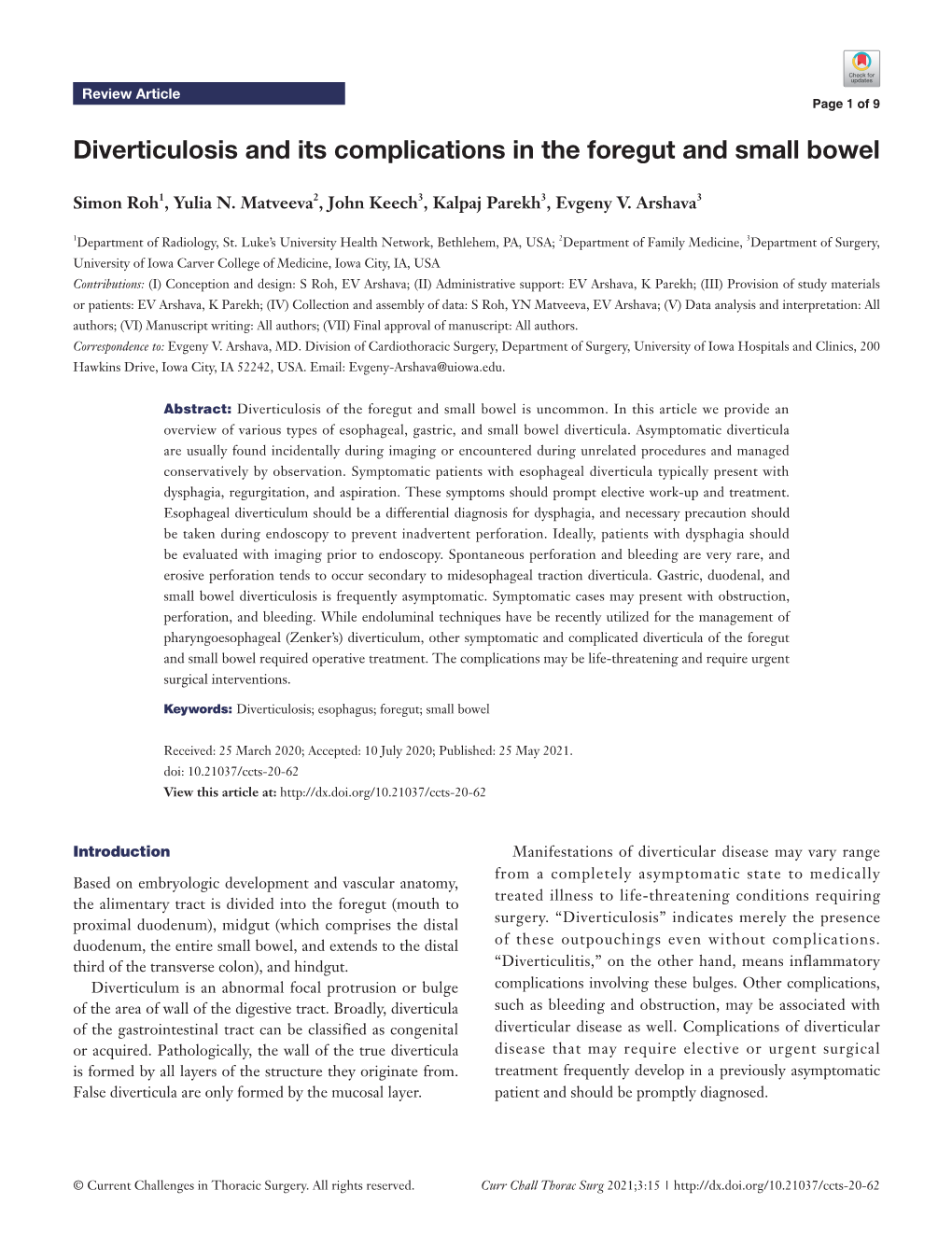 Diverticulosis and Its Complications in the Foregut and Small Bowel